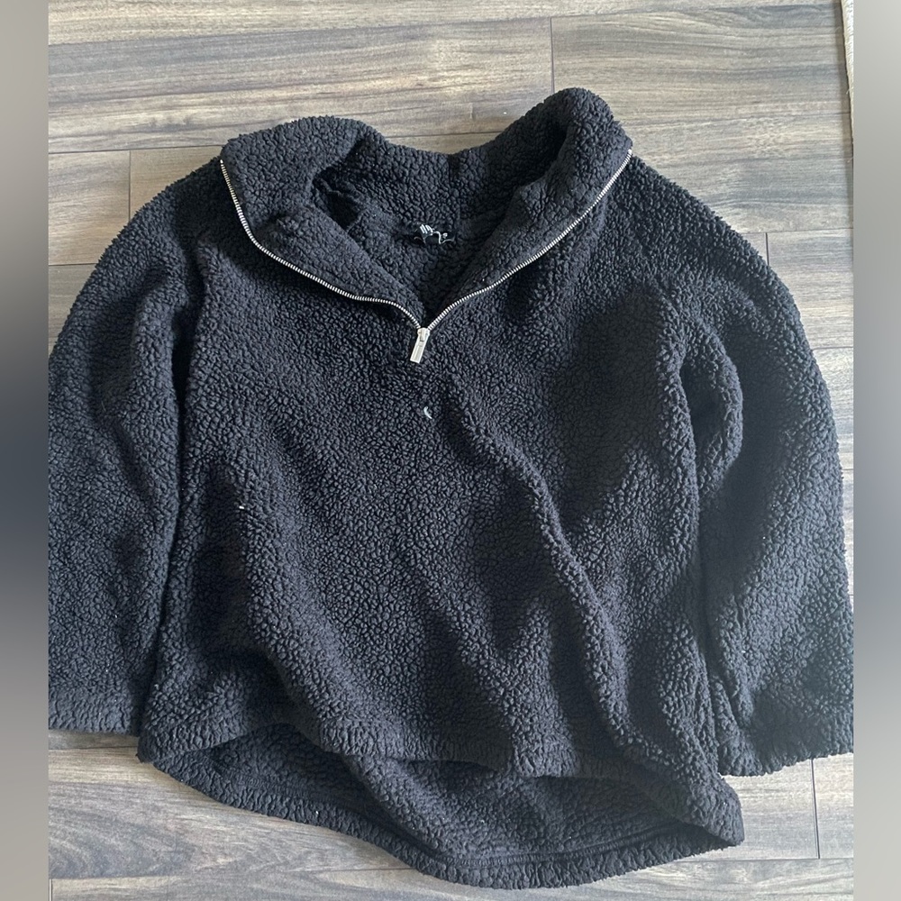 Oversized black sherpa/fleece quarter zip